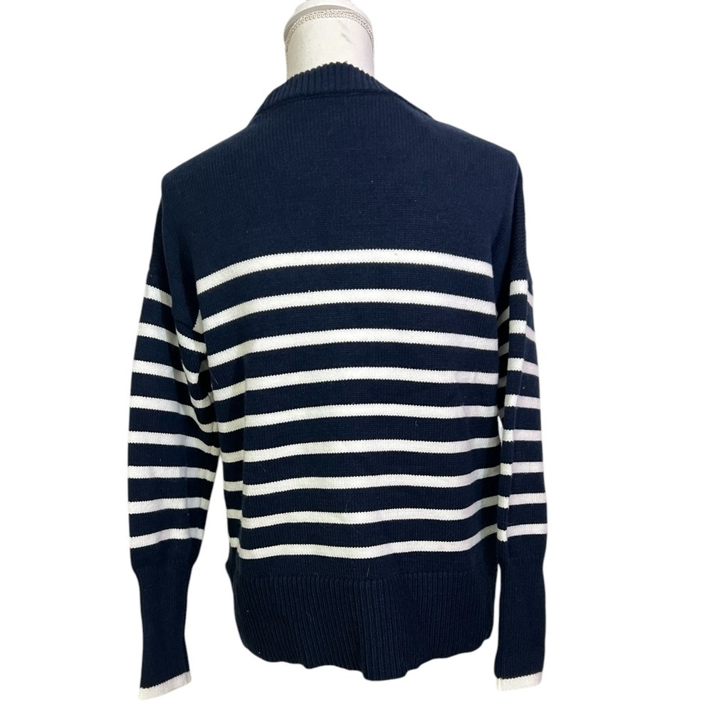 Philosophy Sweater Small Navy Blue White Stripe Tennis Sweater Soft New $88 - Picture 2 of 7